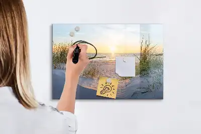 Magnetisk skrivetavle med motiv af solnedgang på stranden