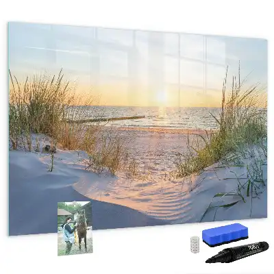 Magnetisk skrivetavle med motiv af solnedgang på stranden