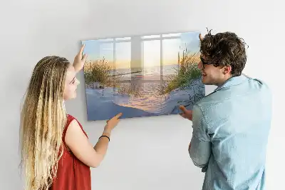 Magnetisk skrivetavle med motiv af solnedgang på stranden