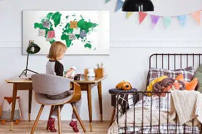 Magnetisk skrivetavle med motiv af verdenskort i grønne nuancer
