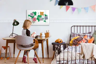 Magnetisk skrivetavle med motiv af verdenskort i grønne nuancer