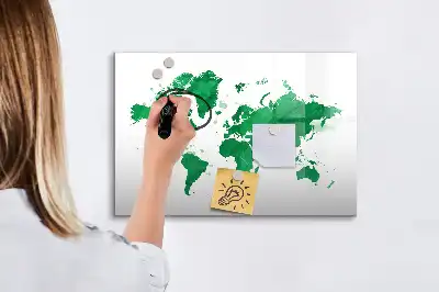 Magnetisk skrivetavle med motiv af verdenskort i grønne nuancer