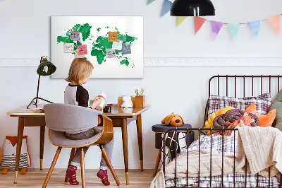 Magnetisk skrivetavle med motiv af verdenskort i grønne nuancer