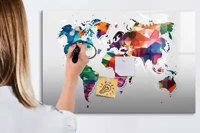 Magnetisk skrivetavle med motiv af verdenskort i trekanter
