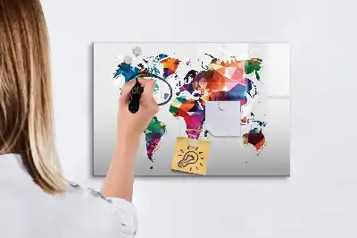 Magnetisk skrivetavle med motiv af verdenskort i trekanter