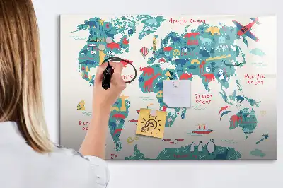 Magnetisk verdenskorttavle med illustrationer til tegning