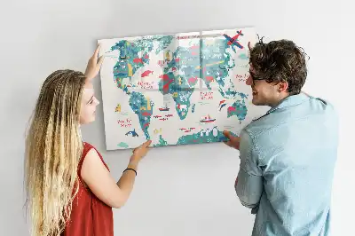 Magnetisk verdenskorttavle med illustrationer til tegning
