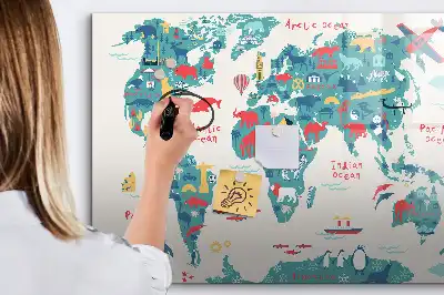 Magnetisk verdenskorttavle med illustrationer til tegning