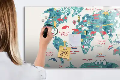 Magnetisk verdenskorttavle med illustrationer til tegning