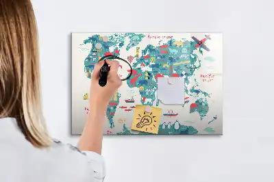 Magnetisk verdenskorttavle med illustrationer til tegning