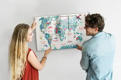 Magnetisk verdenskorttavle med illustrationer til tegning
