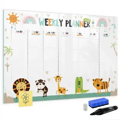 Magnetisk skrivetavle ugeplanner med dyremotiver