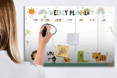 Magnetisk skrivetavle ugeplanner med dyremotiver