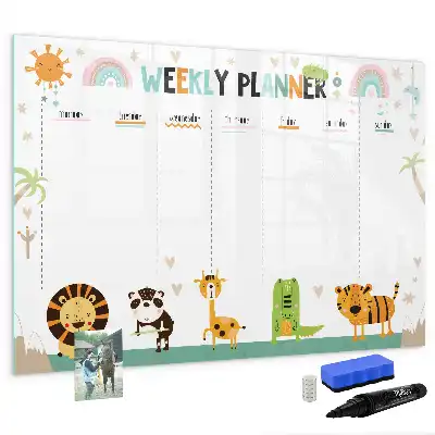 Magnetisk skrivetavle ugeplanner med dyremotiver