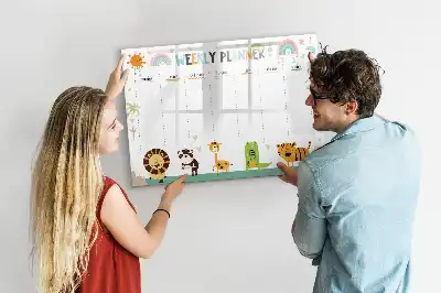 Magnetisk skrivetavle ugeplanner med dyremotiver