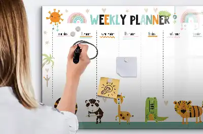 Magnetisk skrivetavle ugeplanner med dyremotiver