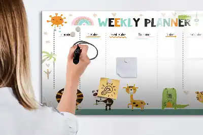 Magnetisk skrivetavle ugeplanner med dyremotiver