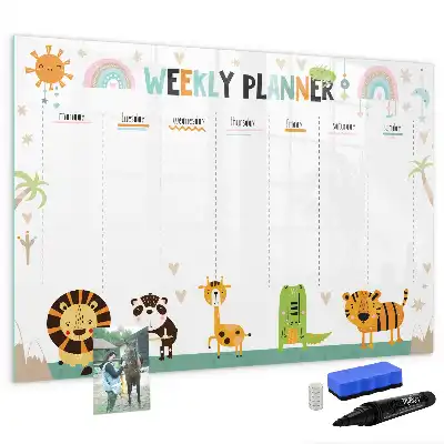 Magnetisk skrivetavle ugeplanner med dyremotiver