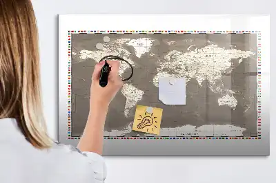 Magnetisk skrivetavle med verdenskort i brun