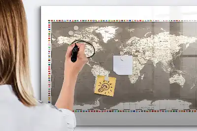 Magnetisk skrivetavle med verdenskort i brun