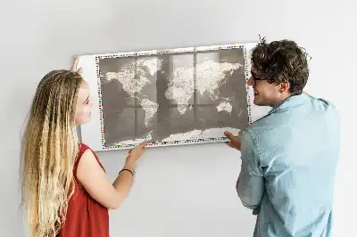 Magnetisk skrivetavle med verdenskort i brun