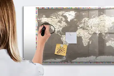 Magnetisk skrivetavle med verdenskort i brun