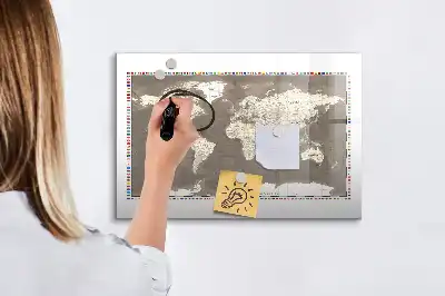 Magnetisk skrivetavle med verdenskort i brun