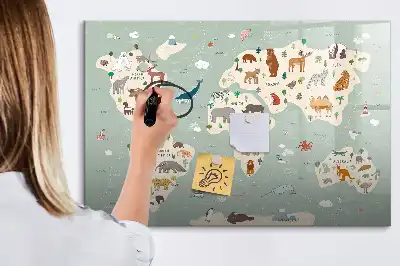 Magnetisk skrivetavle med verdenskort og dyr