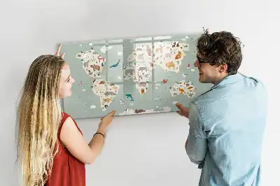 Magnetisk skrivetavle med verdenskort og dyr