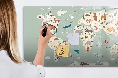 Magnetisk skrivetavle med verdenskort og dyr