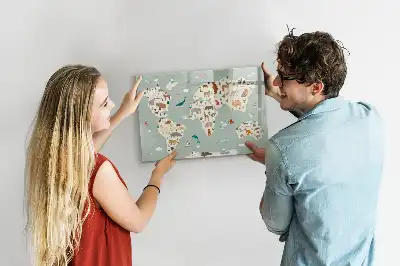 Magnetisk skrivetavle med verdenskort og dyr
