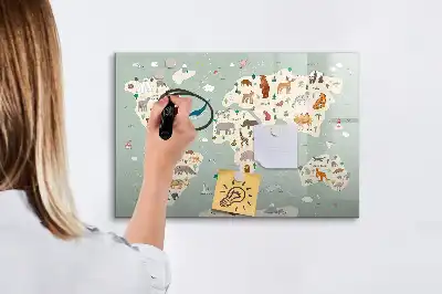 Magnetisk skrivetavle med verdenskort og dyr