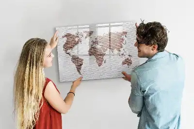 Magnetisk skrivetavle med verdenskort på murstensmotiv