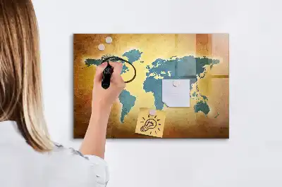 Magnetisk tegnetavle med motiv af gammelt verdenskort