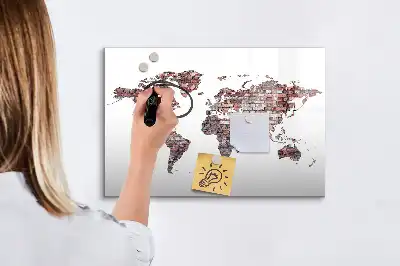 Magnetisk skrivetavle med motiv af verdenskort på mursten