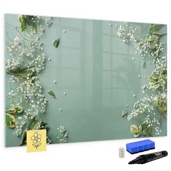 Magnetisk tegnetavle med motiv af subtile blomster