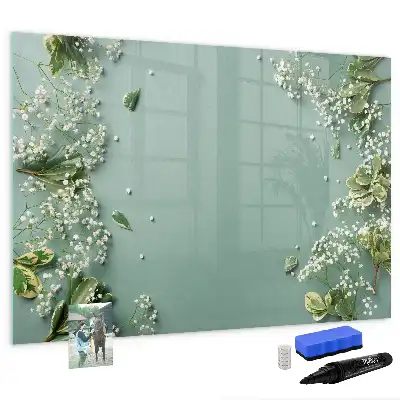 Magnetisk tegnetavle med motiv af subtile blomster
