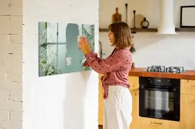 Magnetisk tegnetavle med motiv af subtile blomster