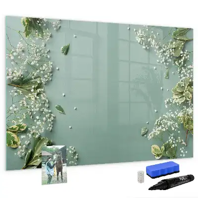 Magnetisk tegnetavle med motiv af subtile blomster