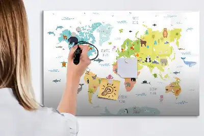 Magnetisk tegnetavle med motiv af verdenskort med dyr