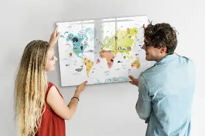 Magnetisk tegnetavle med motiv af verdenskort med dyr