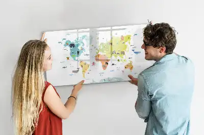 Magnetisk tegnetavle med motiv af verdenskort med dyr