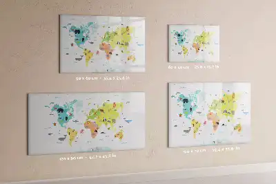 Magnetisk tegnetavle med motiv af verdenskort med dyr