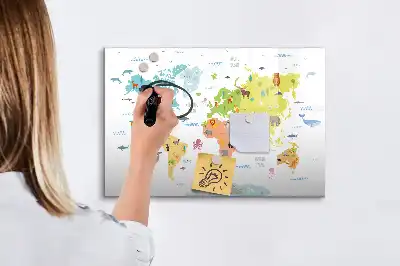 Magnetisk tegnetavle med motiv af verdenskort med dyr