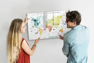 Magnetisk tegnetavle med motiv af verdenskort med dyr