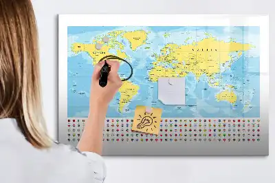 Magnetisk skrivetavle med verdenskort-motiv