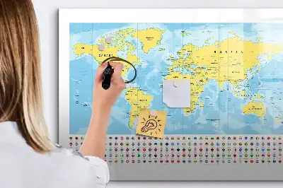 Magnetisk skrivetavle med verdenskort-motiv
