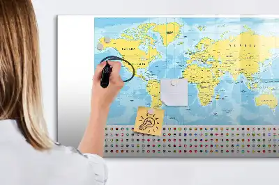 Magnetisk skrivetavle med verdenskort-motiv