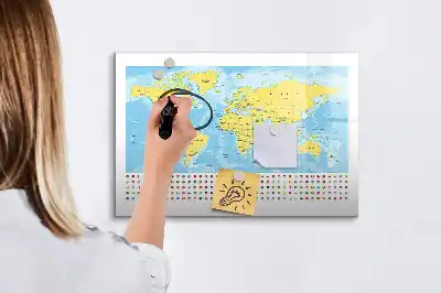 Magnetisk skrivetavle med verdenskort-motiv