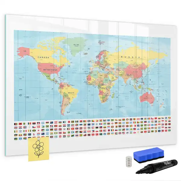 Geografisk verdenskort magnetisk skrivetavle